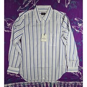 UNTUCKit Womens Button Up Shirt Long Sleeve Pinot Perse Blue Stripe 8 NWT